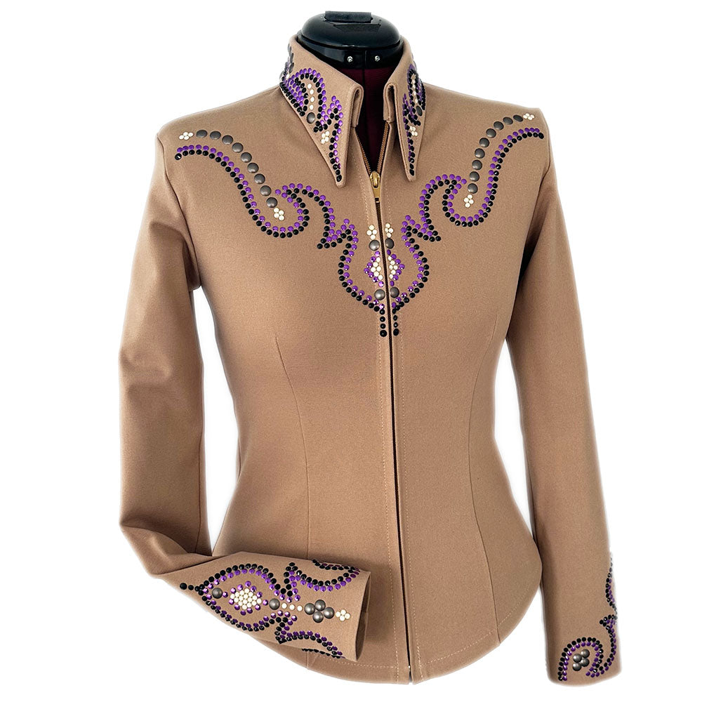 Tan, Purple and Black Show Shirt (XS) Show Clothes - Tan, Purple and Black Show Shirt (XS) - Lisa Nelle