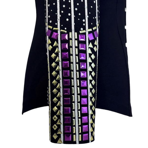 Show Clothes - Purple, Gold and White Stripes Show Shirt (XL) - Lisa Nelle