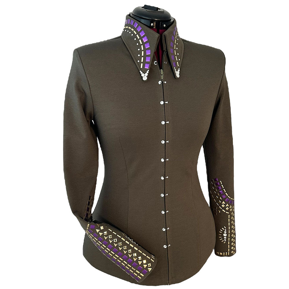 Gray Olive and Purple Show Shirt (S) Show Clothes - Gray Olive and Purple Show Shirt (S) - Lisa Nelle