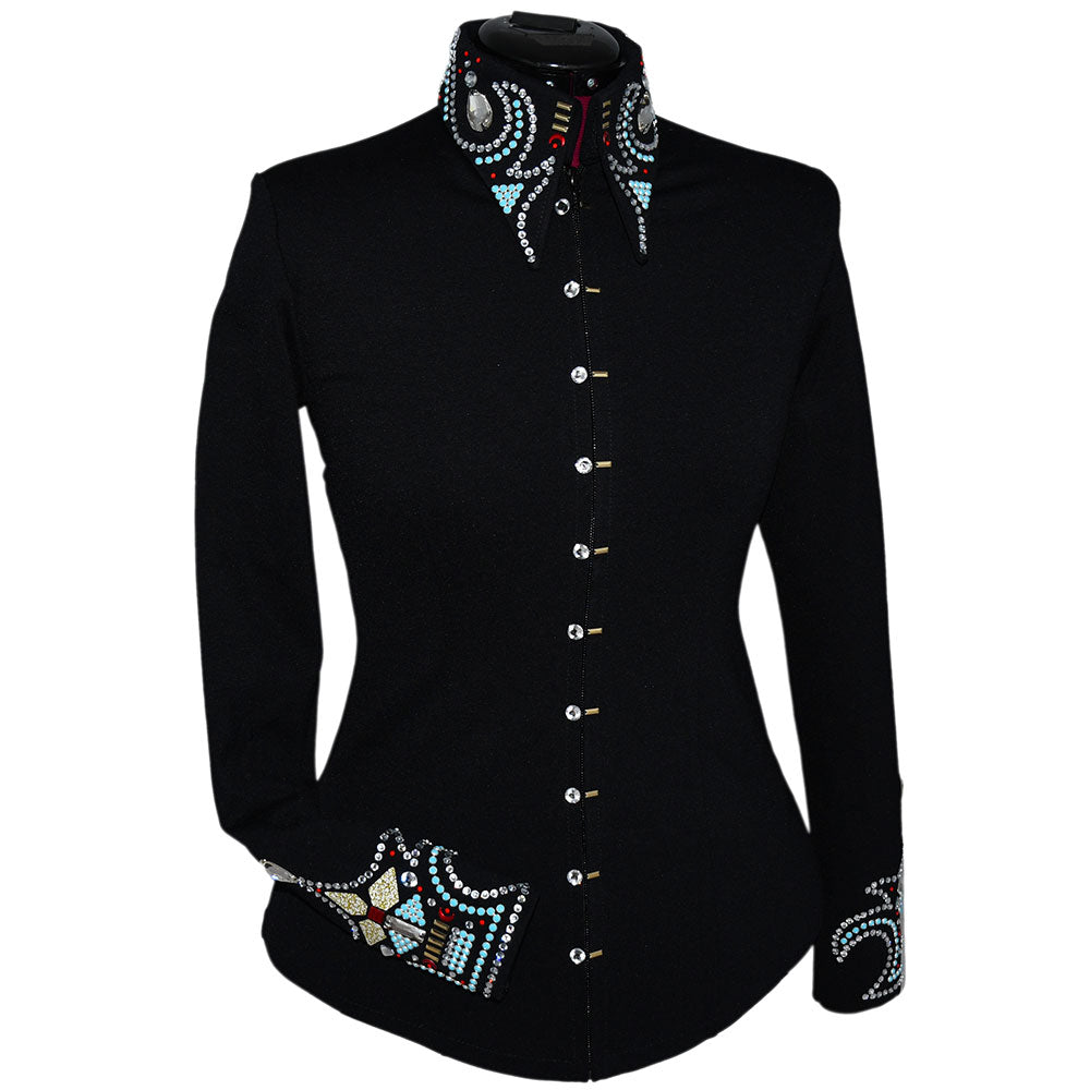 Show Clothes - Red, Turquoise and Gold Show Shirt (XS) - Lisa Nelle