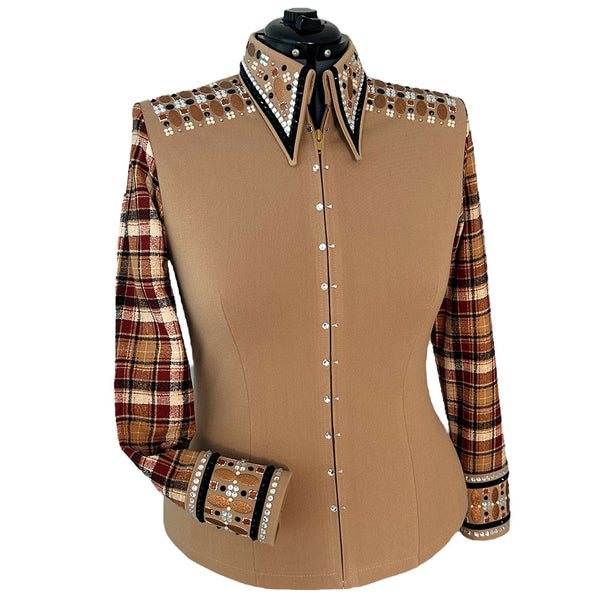 Show Clothes - Tan and Plaid Show Shirt (XL/1X) - Lisa Nelle