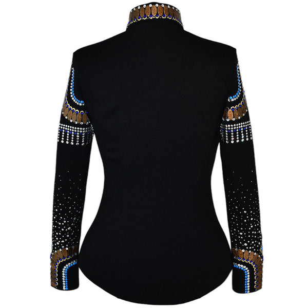 Show Clothes - Mocha Sapphire Fringe Show Shirt (M) - Lisa Nelle