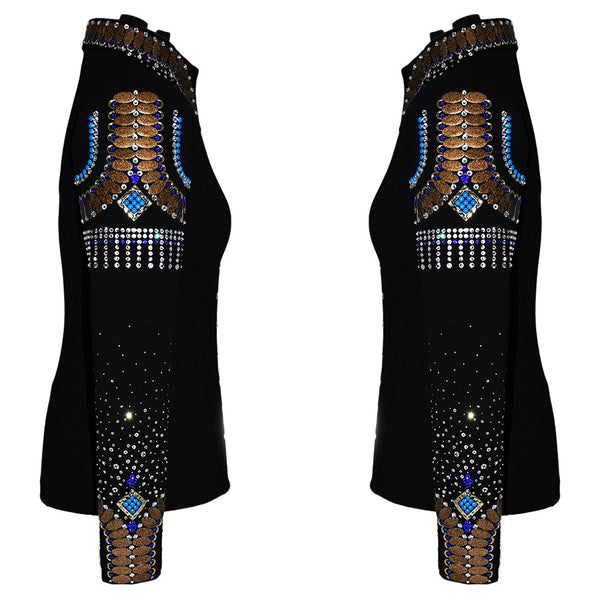 Show Clothes - Mocha Sapphire Fringe Show Shirt (M) - Lisa Nelle