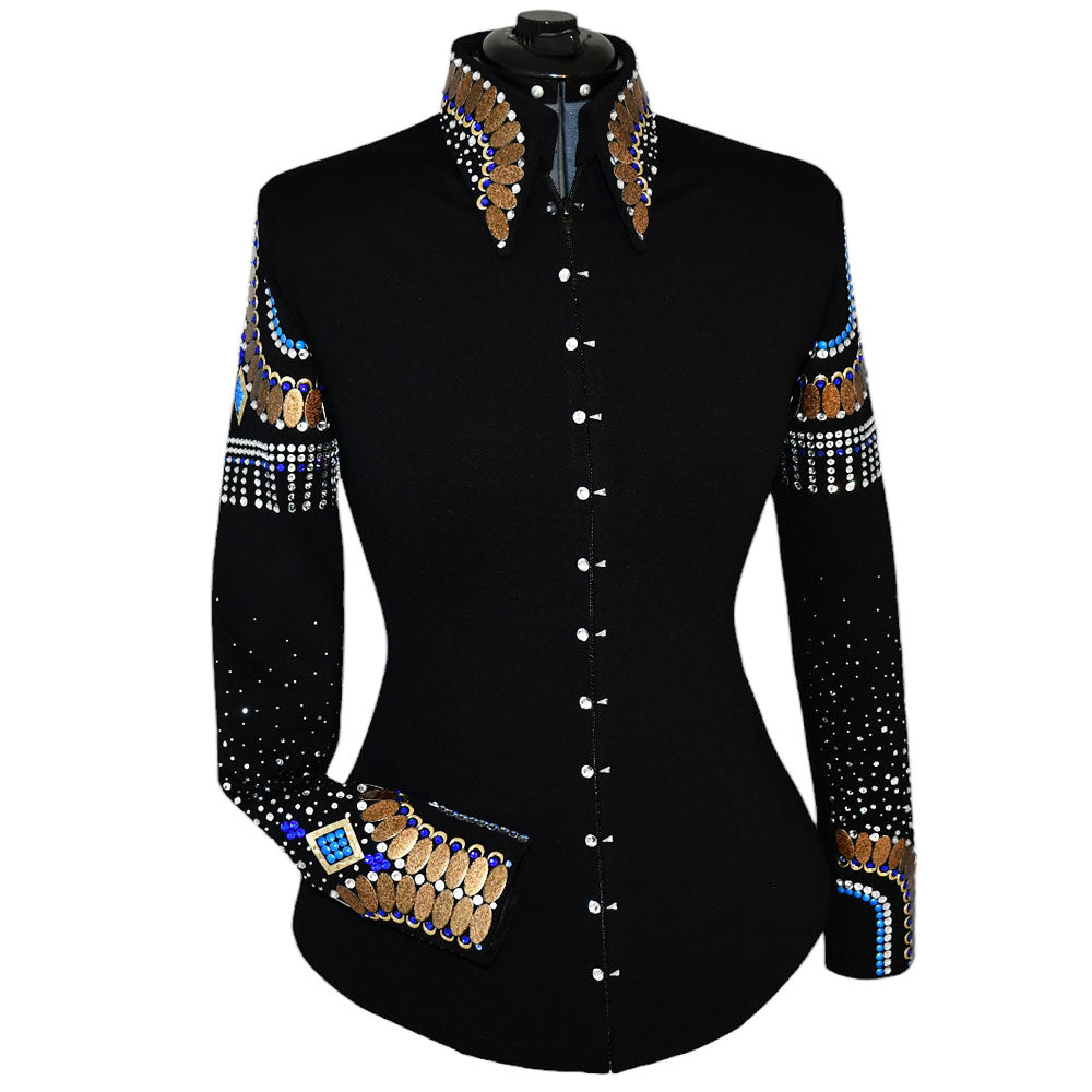 Mocha Sapphire Fringe Show Shirt (M) Show Clothes - Mocha Sapphire Fringe Show Shirt (M) - Lisa Nelle