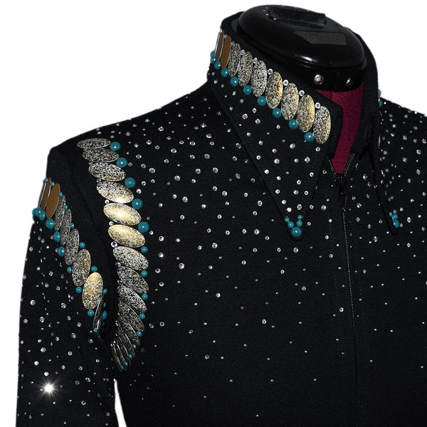 Show Clothes - Marbled Tan and Turquoise Riding Jacket (XS) - Lisa Nelle