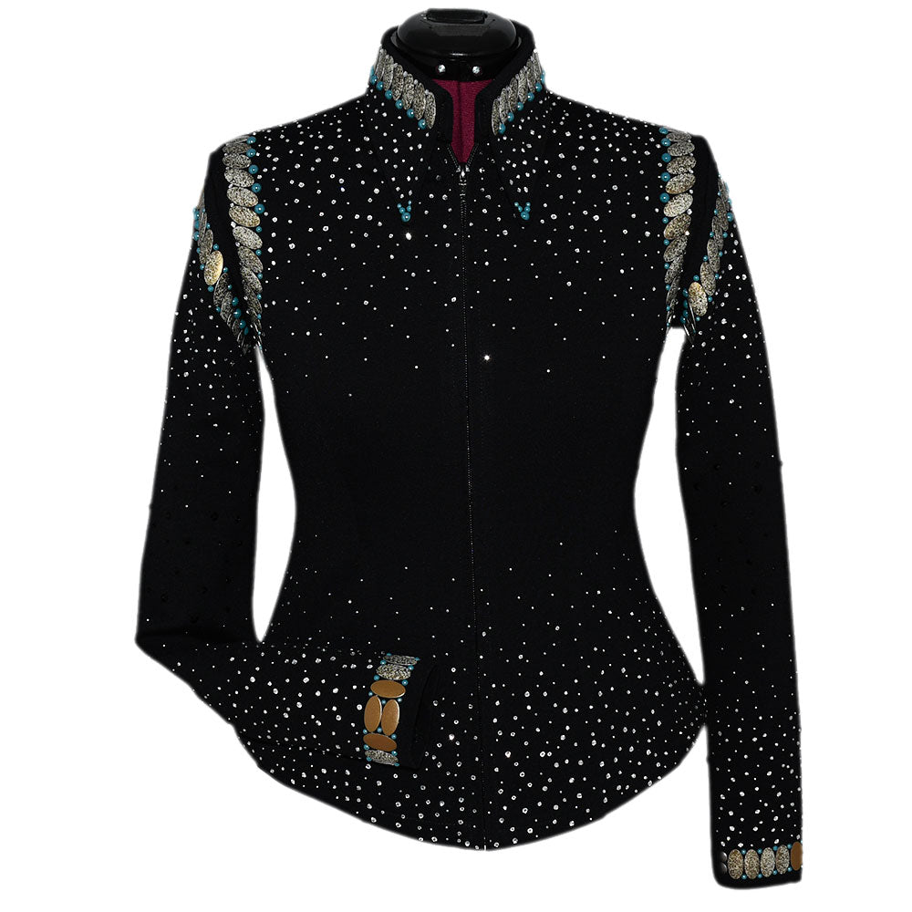 Marbled Tan and Turquoise Riding Jacket (XS) Show Clothes - Marbled Tan and Turquoise Riding Jacket (XS) - Lisa Nelle
