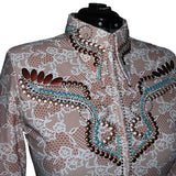 Show Clothes - Tan and White Lace Show Shirt (XL) - Lisa Nelle