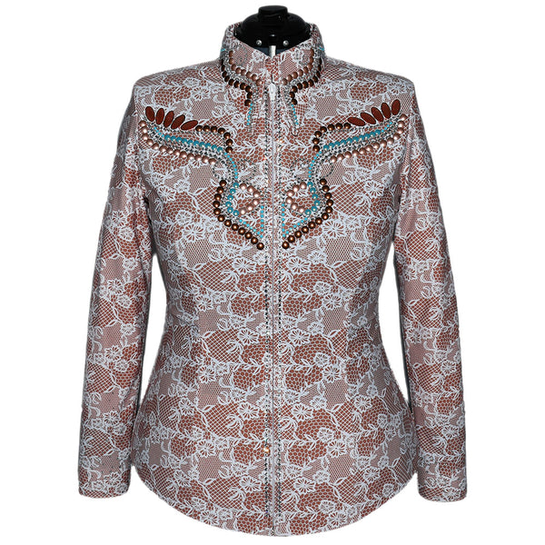 Show Clothes - Tan and White Lace Show Shirt (XL) - Lisa Nelle