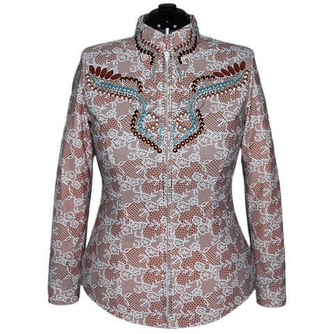 Tan and White Lace Show Shirt (XL)