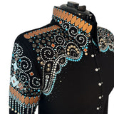 Show Clothes - Rust and Turquoise Fringe Show Shirt (M/L) - Lisa Nelle