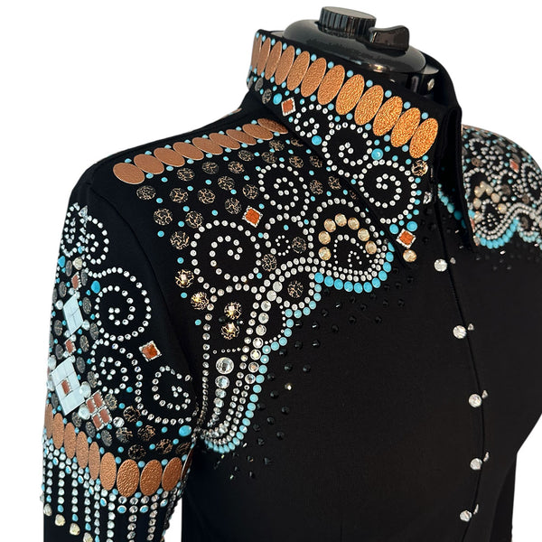Show Clothes - Rust and Turquoise Fringe Show Shirt (M/L) - Lisa Nelle