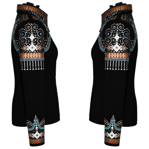Show Clothes - Rust and Turquoise Fringe Show Shirt (M/L) - Lisa Nelle