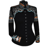 Show Clothes - Rust and Turquoise Fringe Show Shirt (M/L) - Lisa Nelle