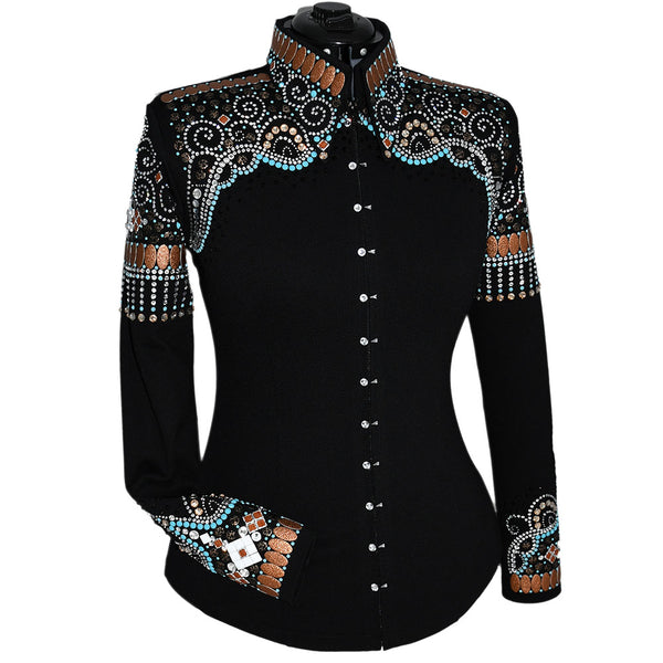 Show Clothes - Rust and Turquoise Fringe Show Shirt (M/L) - Lisa Nelle