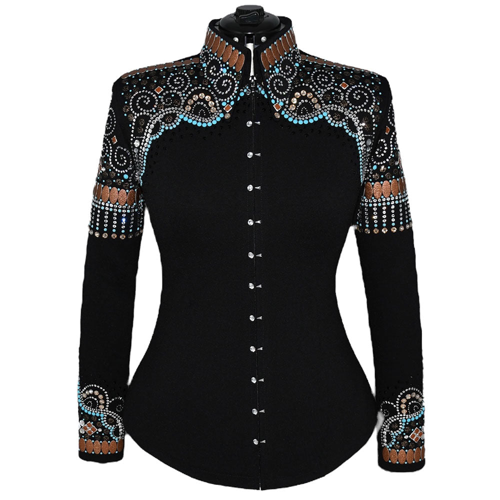 Show Clothes - Rust and Turquoise Fringe Show Shirt (M/L) - Lisa Nelle
