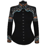 Show Clothes - Rust and Turquoise Fringe Show Shirt (M/L) - Lisa Nelle