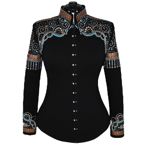 Show Clothes - Rust and Turquoise Fringe Show Shirt (M/L) - Lisa Nelle