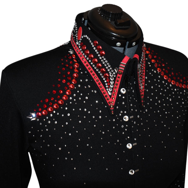 Show Clothes - Red and Silver Show Shirt (L) - Lisa Nelle