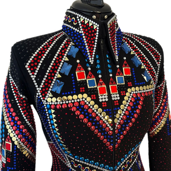 Show Clothes - Red, Gold and Blue Showmanship Jacket (XS) - Lisa Nelle