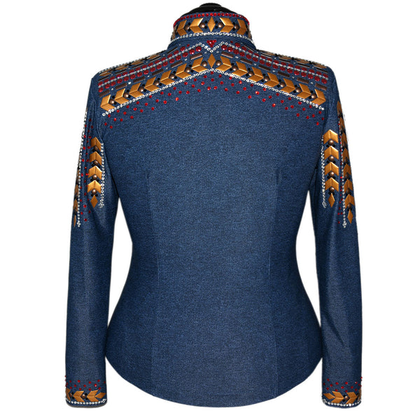Show Clothes - Denim, Gold, Red and Black Show Shirt (L) - Lisa Nelle