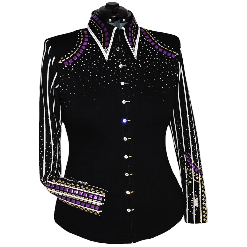 Show Clothes - Purple, Gold and White Stripes Show Shirt (XL) - Lisa Nelle