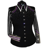 Show Clothes - Purple, Gold and White Stripes Show Shirt (XL) - Lisa Nelle
