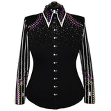 Show Clothes - Purple, Gold and White Stripes Show Shirt (XL) - Lisa Nelle