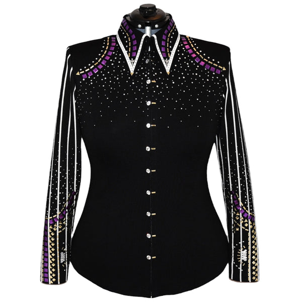 Show Clothes - Purple, Gold and White Stripes Show Shirt (XL) - Lisa Nelle