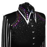 Show Clothes - Purple, Gold and White Stripes Show Shirt (XL) - Lisa Nelle