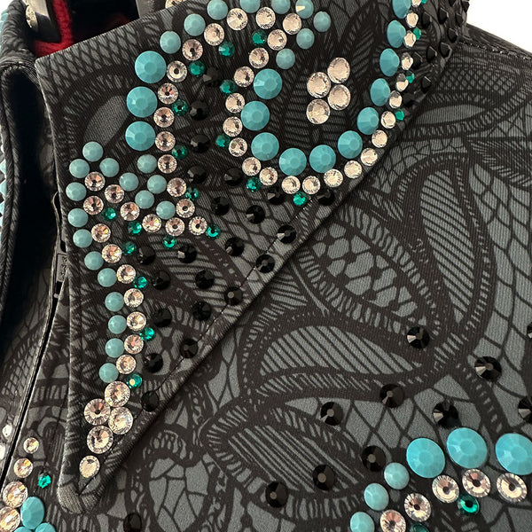 Show Clothes - Gray Lace and Turquoise Show Shirt (5X) - Lisa Nelle