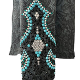 Show Clothes - Gray Lace and Turquoise Show Shirt (5X) - Lisa Nelle