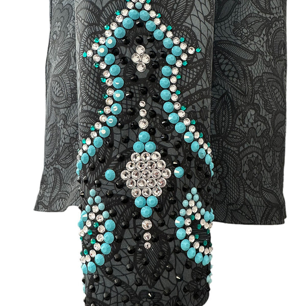Show Clothes - Gray Lace and Turquoise Show Shirt (5X) - Lisa Nelle