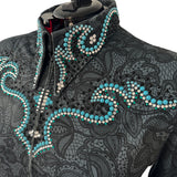 Show Clothes - Gray Lace and Turquoise Show Shirt (5X) - Lisa Nelle