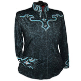 Show Clothes - Gray Lace and Turquoise Show Shirt (5X) - Lisa Nelle