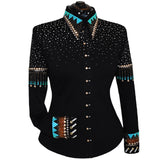 Turquoise and Brown Fringe Show Shirt (L)
