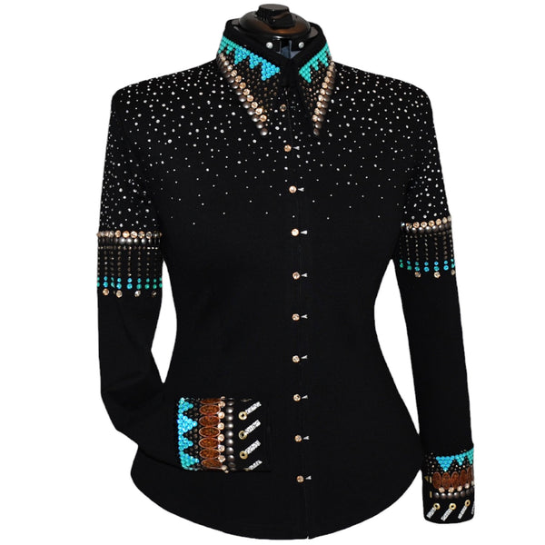 Turquoise and Brown Fringe Show Shirt (L)