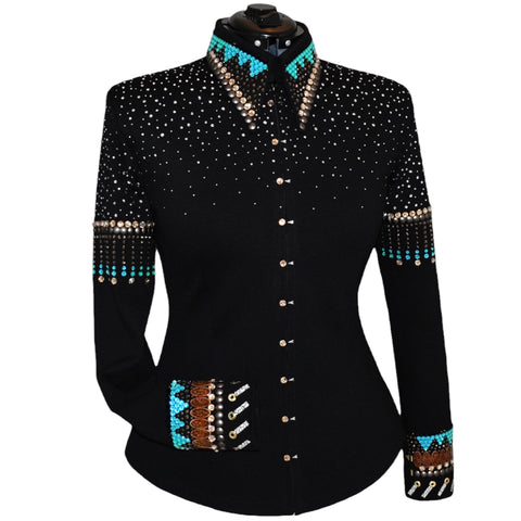 Turquoise and Brown Fringe Show Shirt (L)