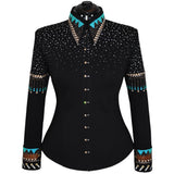 Turquoise and Brown Fringe Show Shirt (L)