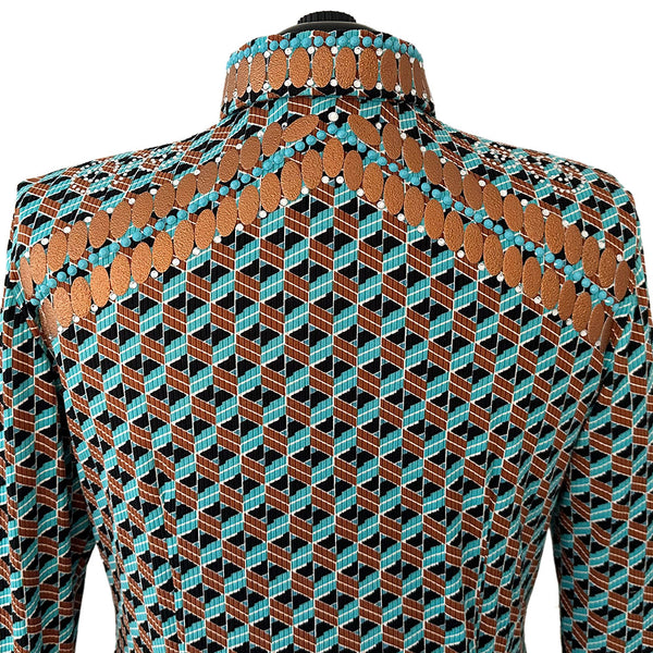Show Clothes - Copper and Teal Show Shirt (1X) - Lisa Nelle