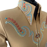 Show Clothes - Tan and Turquoise Western Show Shirt (M) - Lisa Nelle