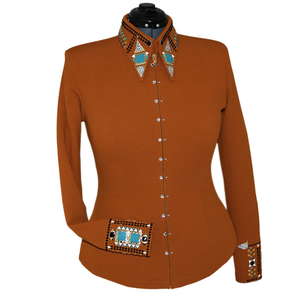 Show Clothes - Cinnamon and Turquoise Show Shirt (L) - Lisa Nelle