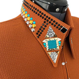 Show Clothes - Cinnamon and Turquoise Show Shirt (L) - Lisa Nelle