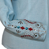 Show Clothes - Light Denim Red and Turquoise Show Shirt (L) - Lisa Nelle