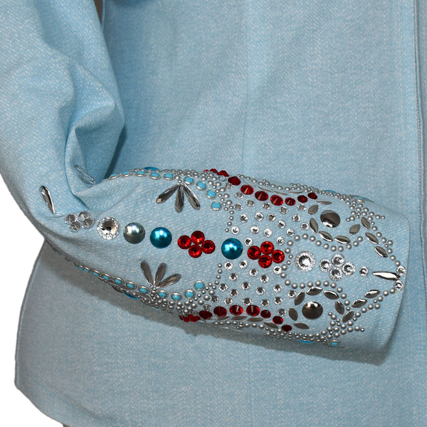 Show Clothes - Light Denim Red and Turquoise Show Shirt (L) - Lisa Nelle