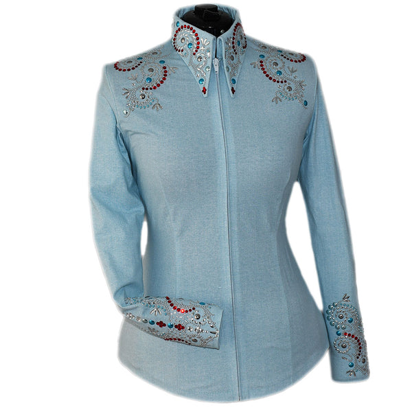 Show Clothes - Light Denim Red and Turquoise Show Shirt (L) - Lisa Nelle