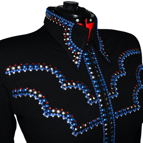 Show Clothes - Blue and Red Western Style Show Shirt (2X) - Lisa Nelle