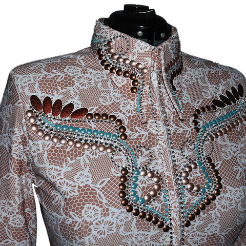 Tan and White Lace Show Shirt (XL)